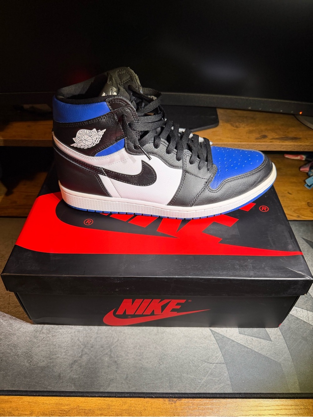Air Jordan 1 High Royal Toe, Sneaker -Black/White/Royal Blue,Size 11